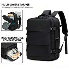 Dedoo Black Water Resistant Nylon Large Travel Backpack,Multi Compartments Side Pocket Adjustable Buckle Straps For Air Travel School Gym Weekend Daily Work - Black - View 4