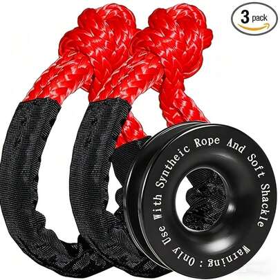 Kit de 3 piezas de anillo de recuperación y grillete suave (1/2 pulgada x 24 pulgadas) para cuerda de cabrestante sintética para ATV, UTV, SUV, camión, vehículo todoterreno, cuerda sintética de polietileno de ultra alto peso molecular