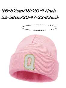 1PC Children's Knitted Hat With 26 Letters Pattern, Solid Color Knitted Caps, Children Hats For Girls, Warm Beanies For Outdoor, Autumn/Winter - Pink - View 10