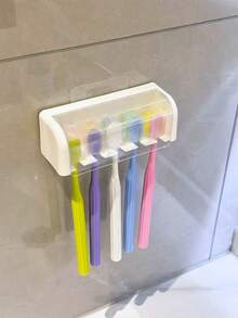 1pc No-Drill Wall-Mounted Toothbrush Holder With Cover,Electric Toothbrush Holder For Bathroom,Toothpaste Storage Rack,5 Slot Self-Adhesive Toothbrush Organizer Suitable For Home,Bathroom Storage Accessories/Cubicle Decor/Bathroom Decor/Home Decor - Multicolor - View 10