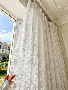 1pc Embroidered White Floral Fresh Fashion Gauze Curtain, Floral Pattern, Rod Pocket Design, Suitable For Living Room And Bedroom - Transparent And Filtering Curtains, Living Room Curtains, Bedroom Curtains - Multicolor - View 2