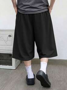 1pc Boys' Teen Summer Fashion Versatile Casual Commute Comfortable Loose 7/10 Pants - Black - View 2