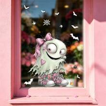 1/4pcs Fall Decor Halloween Window Stickers, Cute Pink Bow Ghost Monster With Sneaker And Bat Spider Web DIY Decals. Removable For Home Room Decor, Halloween Decorations Party Supplies. - Multicolor - View 6