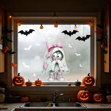 1/4pcs Fall Decor Halloween Window Stickers, Cute Pink Bow Ghost Monster With Sneaker And Bat Spider Web DIY Decals. Removable For Home Room Decor, Halloween Decorations Party Supplies. - Multicolor - View 11