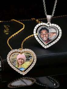 1pc Customized Rotating Photo Pendant Necklace, Gift Jewelry, Suitable As Luxury Gift For Couples, Father, Mother, Family, Friends, Anniversary, Birthday - Multicolor - View 4