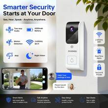 جرس باب ذكي لاسلكي 4 ميجابكسل، 2 في 1 جرس باب وكاميرا أمنية، إرسال متزامن WiFi 2.4G/5.8GHz، صوت ثنائي الاتجاه، اكتشاف الحركة بالذكاء الاصطناعي، تسجيل وتخزين سحابي، بطارية 4500mAh منخفضة الطاقة للغاية، للمنزل والشقة والممر - مشاهدة 2