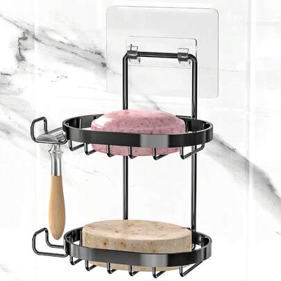 MASADI 2 Tier Soap Dish Holder, Soap Bar Holder With Hooks, Shampoo Bar Caddy For Shower Wall, Razor Holder For Shower, Bar Soap Container 304
