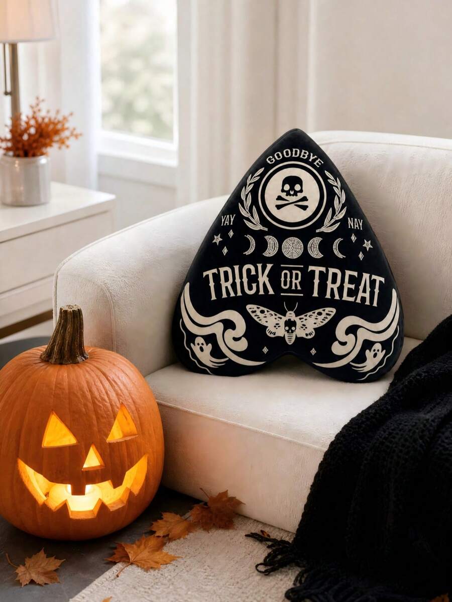 Modern Black & White Cream "Goodbye" Spell Decorative Throw Pillow, Aesthetic Halloween Plush Cushion For Living Room And Dorm Decor - Multicolor - View 1