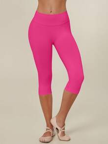 TimeOff Women's 1pc Solid Color Tummy Control Butt Lifting Slim Fit Sports Mid-Length Shorts - Hot Pink - View 5
