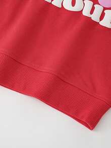 Girls Long Sleeve Sweatshirt With 3D Puff Letter Mon Amour & Cherry Patch Print, Loose Sweet Casual Pullover Top For Toddlers - Red - View 8