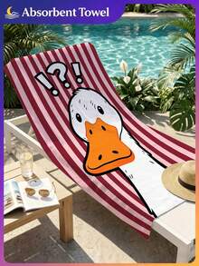 1pc Striped Question Mark Duck Microfiber Beach Towel, Soft Absorbent Lightweight Towel, Suitable For Adults And Teens, Perfect For Beach, Travel And Swimming Beach Blanket - Multicolor - View 9