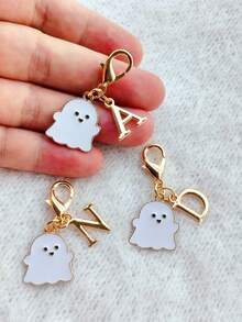 1PC Zinc Alloy Ghost Pendant And Letter Marked Keychain Charm, Bag, Backpack, Wallet, File Bag, Car Key Accessory Pendant, Holiday Party Gift, Birthday Gift, Mother's Day/Father's Day Gift, Back To School/Graduation Season Gift, Halloween Gift, Creative Handmade Keychain - Multicolor - View 2