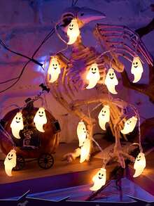 1pc Halloween Ghost Face String Lights, Battery Operated, Smiling Ghost LED Lights, Halloween Decoration, Holiday Party Indoor Wall Decor Lights, Create Spooky Atmosphere - Ghost - View 2