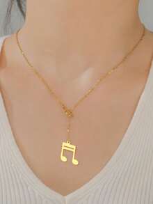 LIKGREAT 1pc Women's Fashion Stainless Steel Double Layer Y-Shaped Musical Note Necklace, Minimalist Music Symbol Pendant, Adjustable Collarbone Chain, Niche INS Style Versatile Accessory - Music Series - View 4