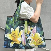 1 Set/1 Piece Women's Foldable Tote Bag, Large Capacity Shopping Bag, Oil Painting Style, Washable, Minimalist Design, Versatile, Suitable For Commuting, Travel, Shopping, Convenient Opening And Closing Design, Multi-Functional - Multicolor - View 4