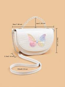 1pc Pearl Moon Handbag Crossbody Bag - White (Glitter Iridescent Butterfly) - View 6