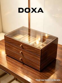 DOXA 大容量防塵木製手錶手鍊戒指項鍊收納抽屜盒，居家收藏風 - 棕色 - 查看 5
