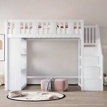 Loft Bed 90 X 200 Cm, Kids' Bed With Storage Stairs, Loft Bed With Multiple Large Storage Compartments - White - View 3