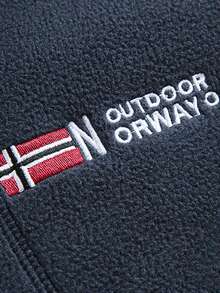 Chaqueta de forro polar para hombre de invierno, con patrón bordado en el pecho, logo en parche en el hombro, múltiples bolsillos con cremallera, adecuada para senderismo y uso al aire libre - Azul Marino - Ver 8