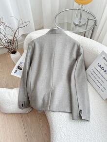 FGGG Fashion Musim Semi/Musim Gugur Wanita Blazer Minimalis Serbaguna Gaya Vintage Longgar Warna Abu-abu Muda Kerah Tinggi - Khaki - View 8