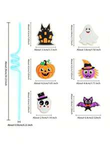 2pcs/Set Shiny Halloween Theme Straws, Made Of Durable And Reusable PET Material, Designed With Bat, Skull, Pumpkin And Witch Spider Patterns. Perfect For Birthday Parties And Spooky Halloween Party Gifts. - Multicolor - View 9