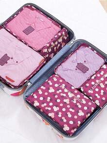 6pcs Travel Storage Bag Set, Lightweight Luggage Organizer, Fashionable Large Capacity Storage Bag, Luggage Sorting Bag, Durable Polyester Fiber Sorting Storage Bag, Zipper Closure - Suitable For Clothing, Shoes, Cosmetics, Underwear, Etc., Save Luggage Space - Multicolor - View 3
