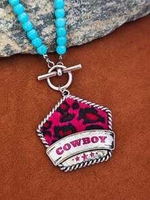 1件時尚幾何不對稱圖形字母 COWBOY 豹紋盾牌極簡拼接吊墜項鍊 - 項鍊 - 查看 7
