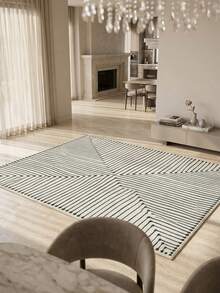 1pc Nordic Modern Minimalist Abstract Geometric Line Design - Rectangular Soft Faux Cashmere Machine Washable Area Rug, Suitable For Living Room, Bedroom, Entryway, Bathroom, Hallway, Patio, Kitchen, Indoor/Outdoor, All-Season Large Size Floor Mat, Home Decor - Multicolor - View 1