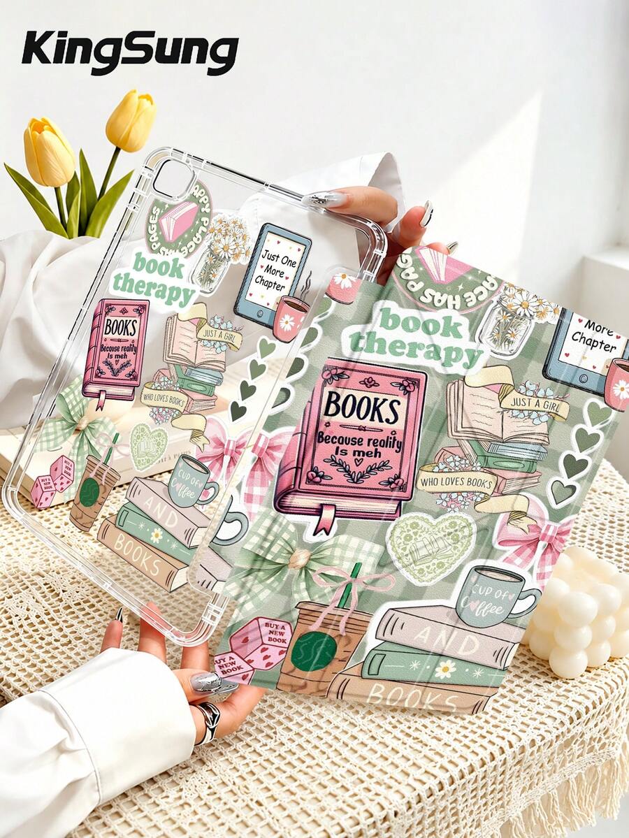 Kingsung Reading Healing Collage Pattern Y-Fold Acrylic Tablet Protective Case, Compatible With Samsung Tablet/Mini6/7/9.7/10.2/10.5/10.9/12.9/Pro 11, 10th Gen, Supports Multi-Angle Adjustment, 6 Stand Positions, Built-In Pen Slot, Drop Protection, Auto Wake/Sleep, Compatible With Kindle Paperwhite 12th Gen 2024, Kindle 11th Gen 2022, Clara Colour