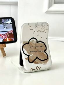 1pc Folding Cosmetic Mirror With Text And Graffiti Pattern, Height-Adjustable Handheld Mirror, Portable Pocket Mirror For Travel, Birthday Gift For Girls, Holiday Gift - Multicolor - View 4