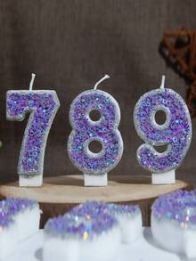 1 pezzo Candela numero 0-9 con pentagramma glitterato viola, stile principessa, stile girly, fatta a mano fai-da-te, decorazione per torta di compleanno per bambini - Lilla Viola - Visualizzare 10