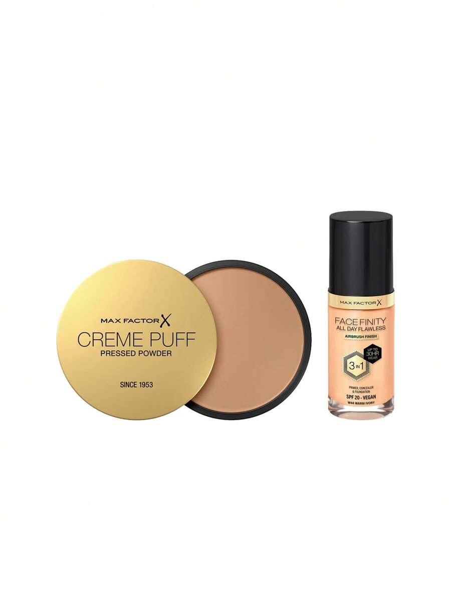 Max Factor 【組合組】Creme Puff 05 透明粉餅 14g + Facefinity 全天無瑕 3合1 純素底妝 W44 暖象牙色 30ml - 05 半透明+W44 暖象牙色 - 查看 1