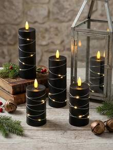 5pcs Flameless Candle Lights With Remote Control, Timer/Remote, Battery Operated Embedded Flickering String Lights, Suitable For Home, Halloween, Christmas, Birthday, Gift, Proposal, Wedding, Party - Black String Lights - View 2