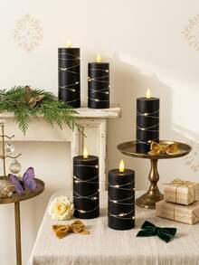 5pcs Flameless Candle Lights With Remote Control, Timer/Remote, Battery Operated Embedded Flickering String Lights, Suitable For Home, Halloween, Christmas, Birthday, Gift, Proposal, Wedding, Party - Black String Lights - View 7