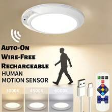 MAIBAFANG USB-C Rechargeable Magnetic Motion Sensor Ceiling Light, Battery Operated Dimmable 3 Color LED Closet Light With Remote Control Auto Motion Activated Lamp For Laundry Room Shed Hallway - White - View 13