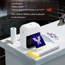 ORICO C50 Mini Wireless Tattoo Printer, Compatible With Smartphones And Tablets, Compact Thermal Tattoo Printing Device, Suitable For Professionals And Beginners, Mini Thermal Printer, Designed For Small Tattoos, Applicable For Tattoos And Labels, Includes 10/30/60/110 Sheets Of Tattoo Transfer Paper - Black and White - View 12