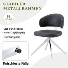 Modern Minimalist Swivel Chair Set (2-Piece)/Dining Chairs With PU Leather Upholstery/Dining Chairs With Metal Frame/360° Swivel/Suitable For Office And Living Room - Black + Silver - View 5