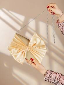 Satin Butterfly Shaped Clutch Evening Bag - Gold - View 4