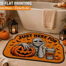 1 pieza Felpudo con patrón de calabaza momia y hoja de arce, alfombra de bienvenida de Halloween, alfombra pequeña de otoño/invierno, felpudo de entrada exterior, alfombra de cocina, decoración del hogar, felpudo de puerta principal - Multicolor - Ver 3