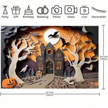 1 Halloween Banner, Castle And Pumpkin Pattern, Halloween Photography Background Cloth, Suitable For Home Entrance, Garden And Living Room Decoration - Multicolor - View 4