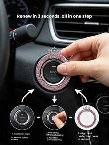 1pc Crown Shiny Car Engine Start/Stop Button Ring, Sparkling Crystal Crown Style Button Start Button Decorative Cover, Cute Car Interior Accessory, Suitable For Women - One-button Start Decorative Crown Style - View 4
