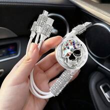 閃亮水鑽車用充電器，鑽石三合一可伸縮充電線，USB快速充電線，可愛女性風格，適用於、行車記錄器、GPS，適合節日/生日禮物 - 彩色 - 查看 83