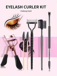 6-teiliges Make-up-Pinselset, enthält Wimpernbürste, Wimpernzange, doppelseitige Augenbrauenbürste, Multifunktions-Augenbrauen- & Wimpernkamm, Wimpernhilfe-Werkzeug mit Kamm - Verschiedenfarbig - Übersicht 3