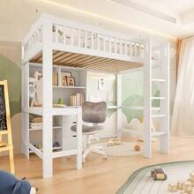 Loft Bed, 90x200 Cm, Multiple Storage Compartments, Ladder - White - View 6