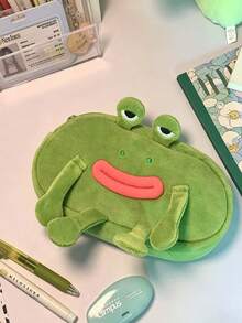 Plush Frog Pencil Case, Cartoon 3D Frog Shaped Large Capacity Stationery Storage Bag, Ins Style Unique Pencil Box, Suitable For B, First Day Of School - Multicolor - View 6