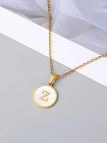 1pc 18k Gold Plated Titanium Steel Necklace With Seashell Pendant, A To Z Alphabets Personalized Necklace Best Gift For Daughter And Suitable For Women - Gold - View 32