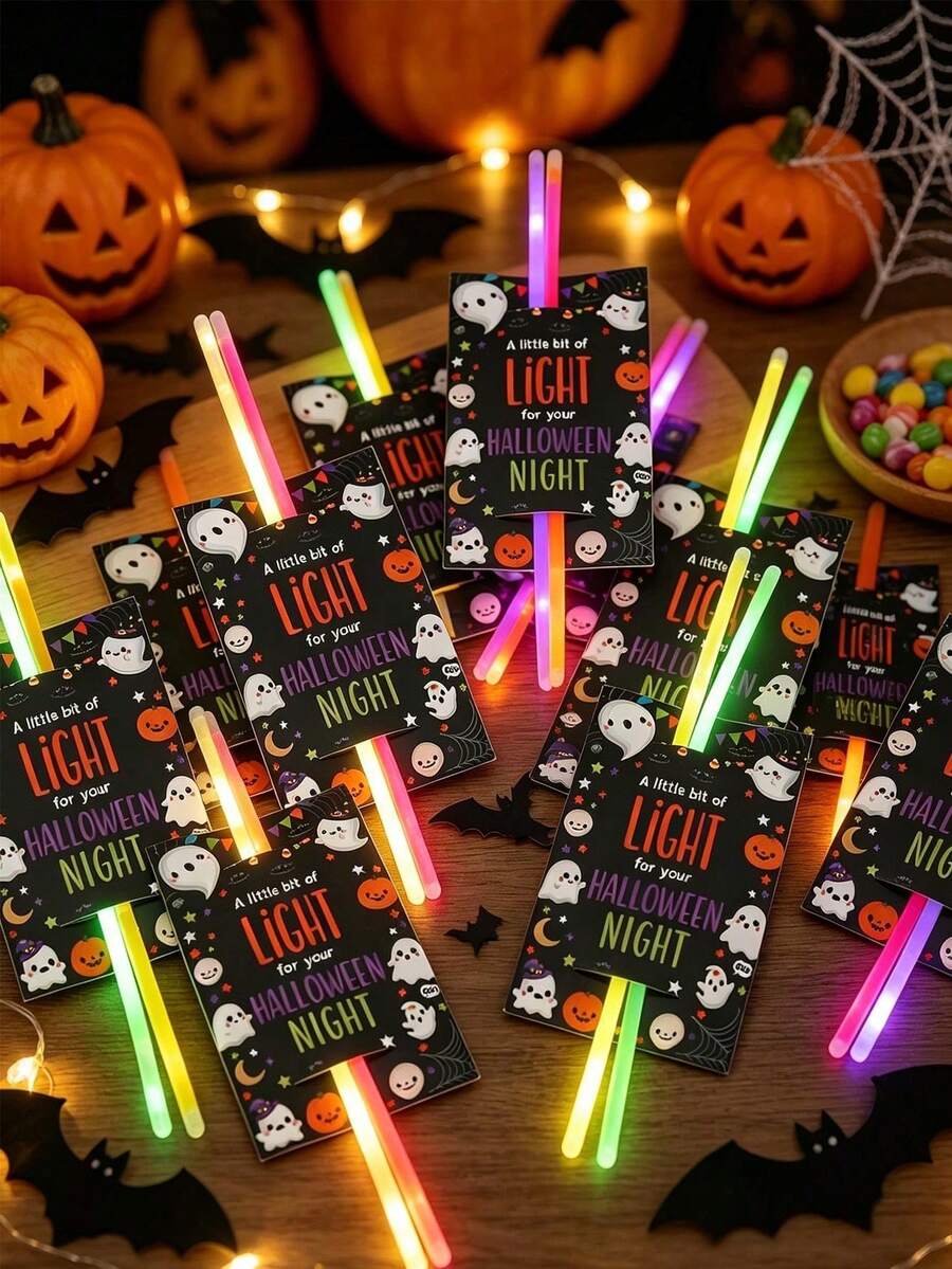 10pcs Halloween Small Card Holder For Light Stick,Pumpkin Ghost Spider Web Design Card Set,Halloween Decoration,Ghost Festival Horror Atmosphere Decoration,Trick Or Treat,Home Decor,Classroom Halloween Party,Birthday Giveaways