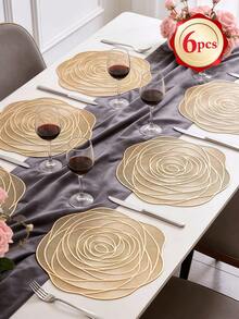 1-6pcs Gold Rose Hollow Placemats, Luxury Modern PVC Irregular Flower Heat-Insulating Non-Slip Table Mats, Suitable For Wedding, Dinner Party, Christmas, Valentine's Day Table Decor, All Seasons - Multicolor - View 17