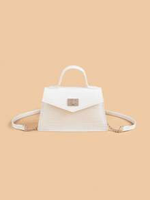 1pc Shiny Metallic Gold Crocodile Embossed Mini Square Handbag With Chain Shoulder Strap, One Shoulder Crossbody Bag, Luxury Party Accessory - Metallic Gloss - View 12