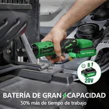 Matraca De Impacto Eléctricas, 20V Pistolas Llave De Impacto Inalámbricas De 3/8 Pulgadas, Llave de Impacto Con 2.0Ah Batería, 65N.m Y 7 Enchufes y Bolsa de Herramientas - Verde - Ver 4